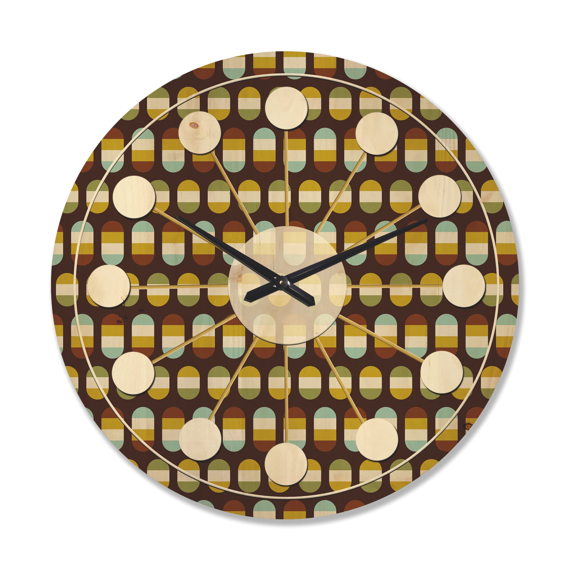 Designart 'Polka Dots Retro Pattern' Mid-Century Modern Wood Wall Clock