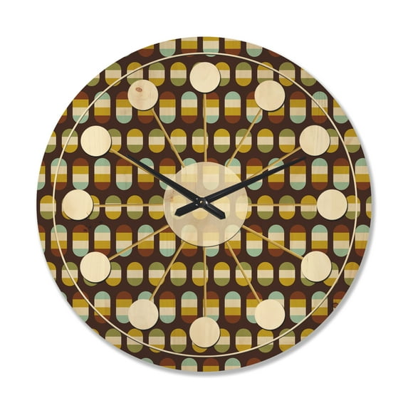Designart 'Polka Dots Retro Pattern' Mid-Century Modern Wood Wall Clock