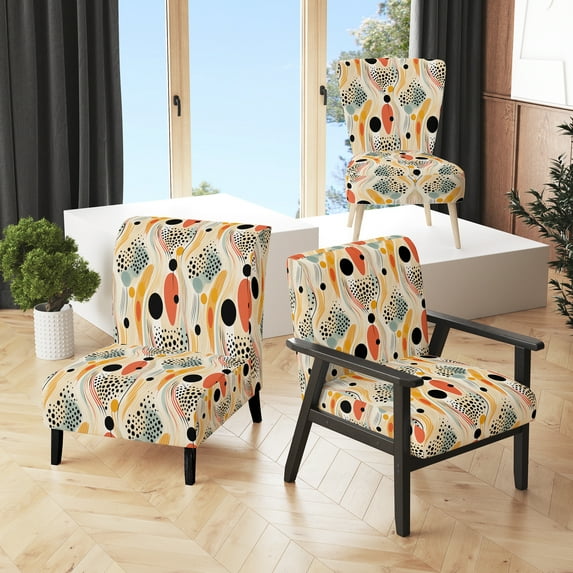 Designart "Polka Dots With Tribal Essence" Black Polka Dots Upholstered Accent Chair - Modern Arm Chair For Living Room