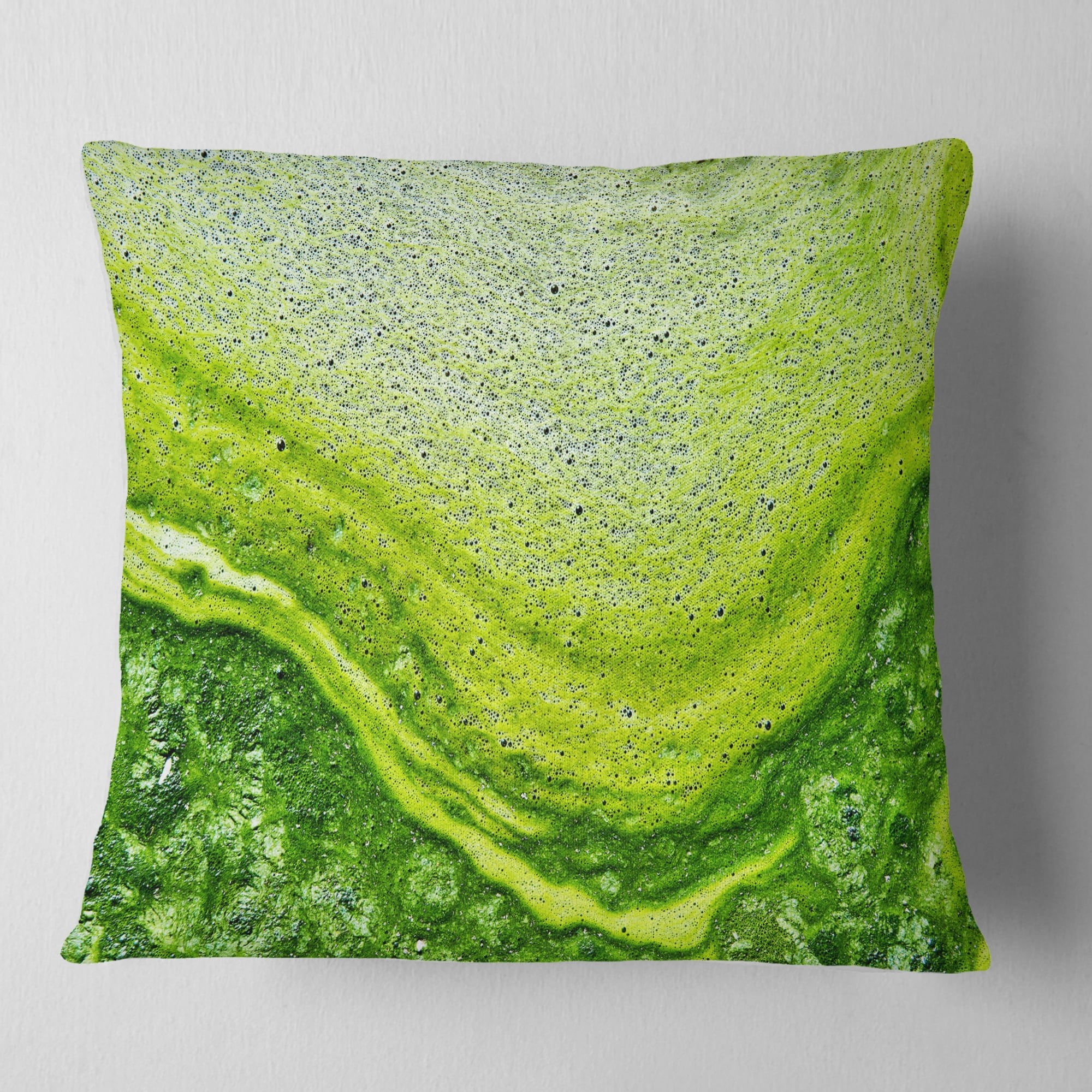 Designart Polluted Water With Algae in Green - Abstract Throw Pillow - 18x18