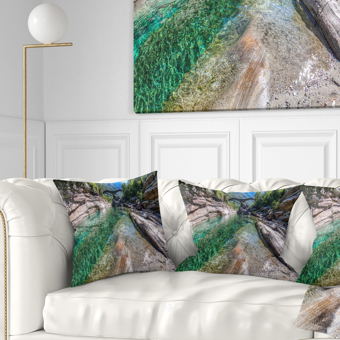 Designart Ponte Dei Salti Val Verzasca - Landscape Photo Throw Pillow - 16x16