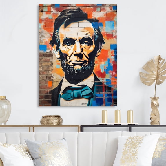 Designart "Pop Art Abraham Lincoln Collage Presidential Vision" Celebrity Metal Art Print
