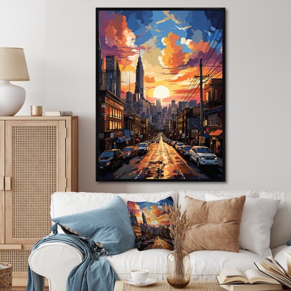Designart "Pop Art Atlanta I" Cityscapes Floater Framed Wall Art Print