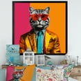 thumbnail image 1 of Designart "Pop Art Cat in a Suit I" Animals Framed Wall Art Decor - Modern Pink Cat Entryway Framed Wall Art Print, 1 of 6