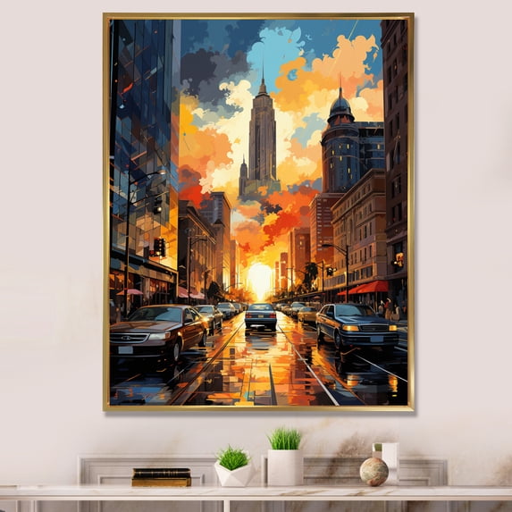 Designart "Pop Art Detroit III" Cityscapes Floater Framed Wall Decor