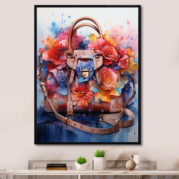 Designart "Pop Art Elegance Colorful Designer Bag I" Fashion Floater Framed Wall Decor