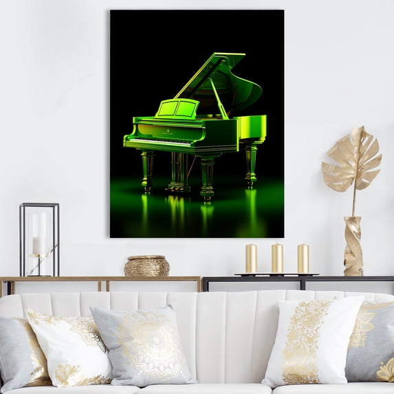 Designart "Pop Art Green Serenade On The Piano" Music Canvas Wall Art
