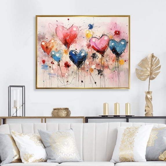 Designart "Pop Art Heart in Pink and Blue I" Fashion Framed Wall Art - Glam Pink Pop Art Hallway Framed Wall Art Decor