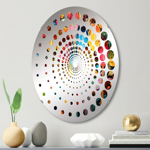Designart "Pop Art Kitchen Tools I" Utensils Spiral Dot Round Wall Mirror - Food & Beverage Oval Printed Decorative Mirror - Multiple Color Options