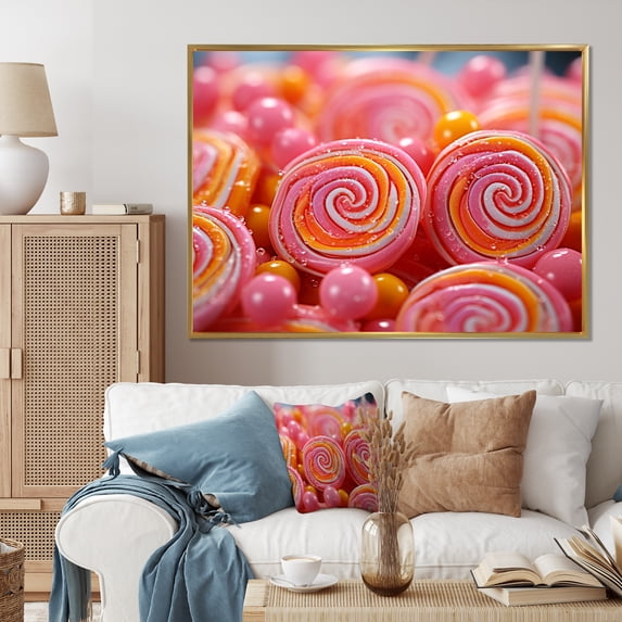 Designart "Pop Art Lollypop II" Food & Beverage Floater Framed Wall Art Print
