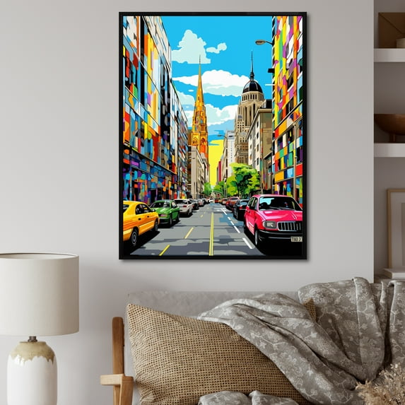 Designart "Pop Art Munich I" Cityscapes Floater Framed Canvas Art Print