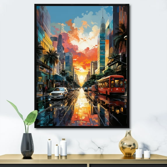 Designart "Pop Art Phoenix II" Cityscapes Floater Framed Canvas Art Print