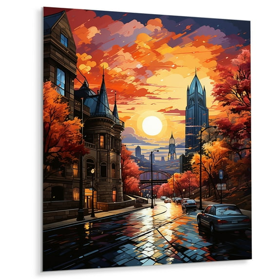Designart "Pop Art Pittsburgh II" Cityscapes Metal Wall Art Prints