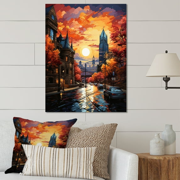 Designart "Pop Art Pittsburgh II" Cityscapes Metal Wall Art Prints