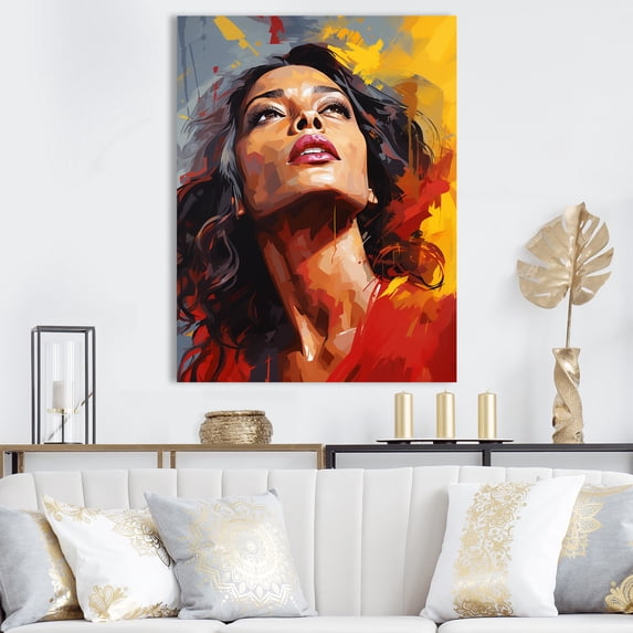 Designart "Pop Art Portrait Of Beyonce In Burgundy" Celebrity Wall Art Prints