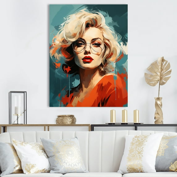 Designart "Pop Art Portrait Of Monroe In Magenta I" Woman Pop Art Canvas Prints