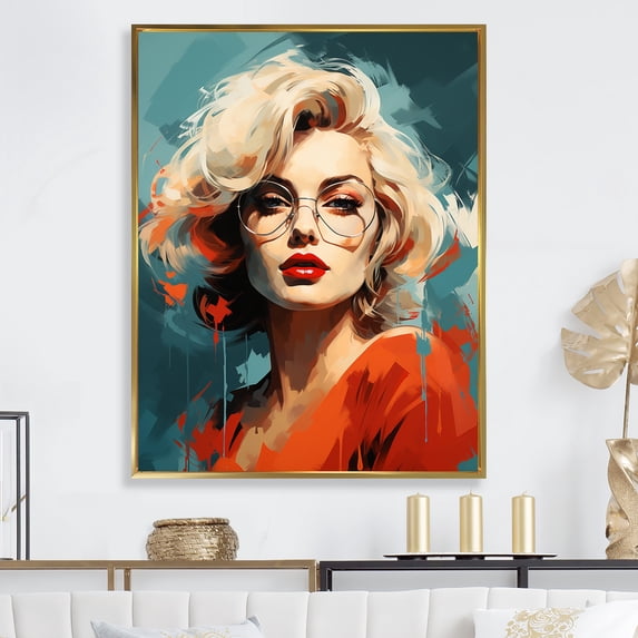 Designart "Pop Art Portrait Of Monroe In Magenta I" Woman Pop Art Floater Framed Canvas Prints