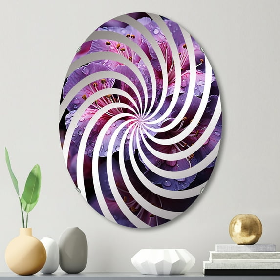 Designart "Pop Art Rendering of Rhododendron in Neon Garden Hues" Rhododendron Vortex Round Wall Mirror - Floral Oval Printed Decorative Mirror - Multiple Color Options