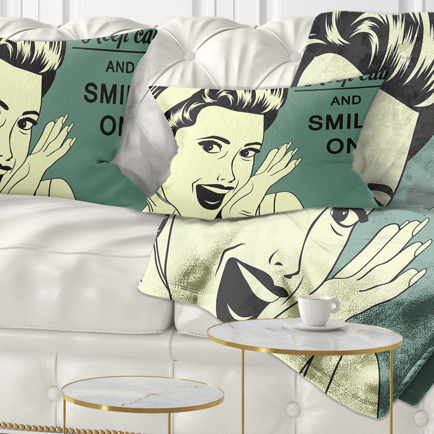 Designart Pop Art Retro Woman - Abstract Portrait Throw Pillow - 12x20