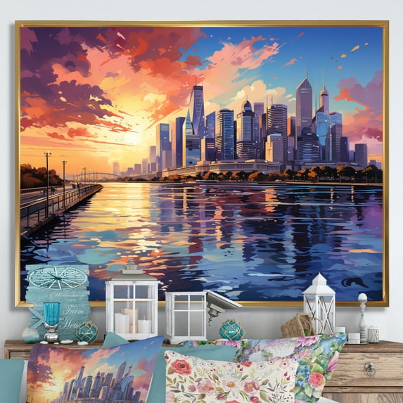 Designart "Pop Art Singapore I" Singapore Floater Framed Canvas Art Print