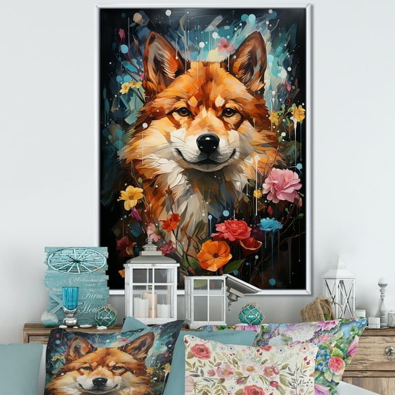 Designart "Pop Art Spirit Of Shiba Inu" Animals Dog Floater Framed Wall Art Prints