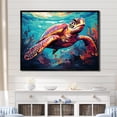 thumbnail image 1 of Designart "Pop Art Turtle Dance Aquatic Delight" Animals Framed Wall Art - Modern Farmhouse Purple Turtle Entryway Framed Wall Art Print, 1 of 6