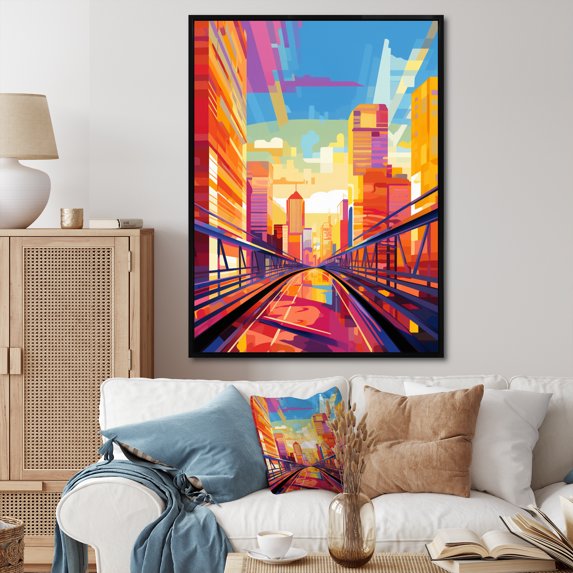 Designart "Pop Art of Beijing City" Cityscapes Floater Framed Canvas Print