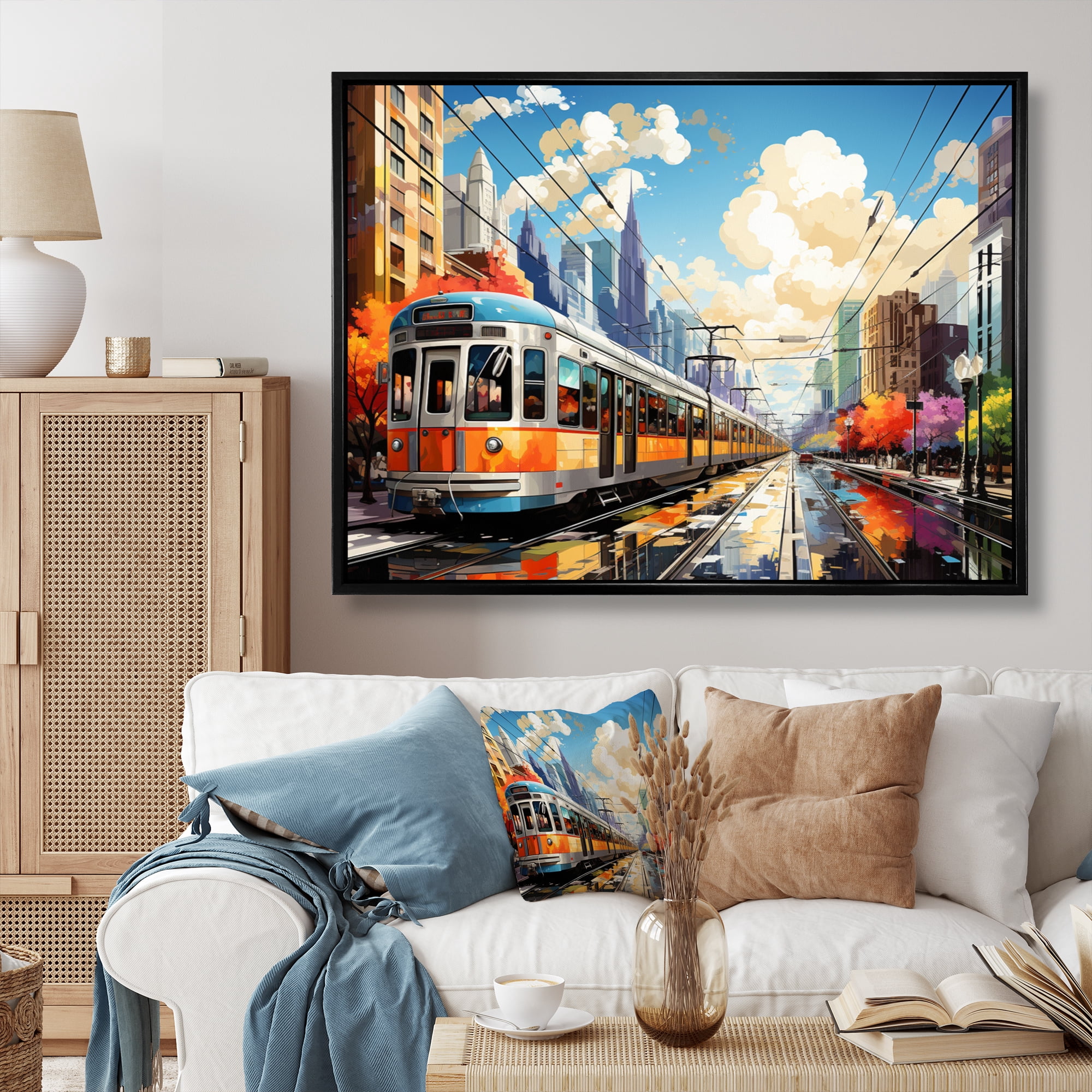 Designart "Pop Art of Cleveland City" Cityscapes Floater Framed Wall ...