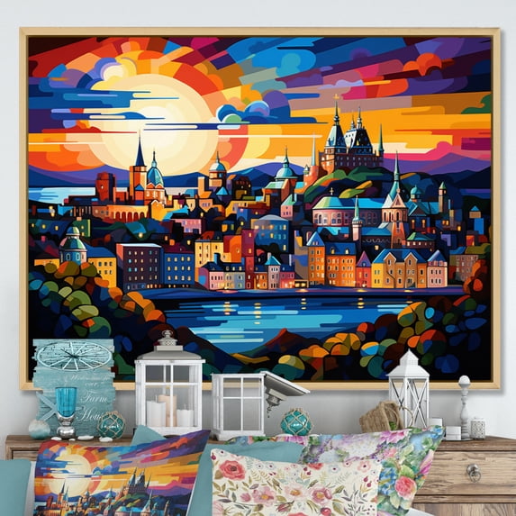 Designart "Pop Art of Quebec City" City Quebec Floater Framed Canvas Wall Art