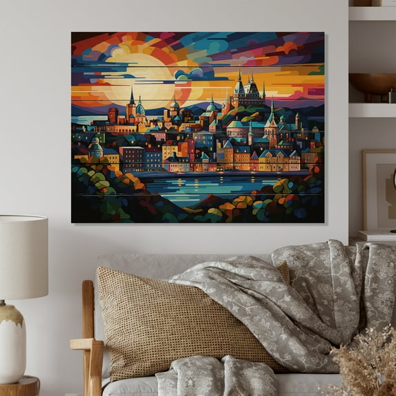 Designart "Pop Art of Quebec City" City Quebec Print on Natural Pine Wood