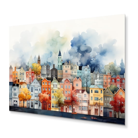 Designart "Popart Cityscape City Fog II" Cityscapes Metal Wall Decor