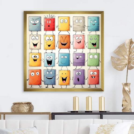 Designart "Popart Collage Colorful Characters II" Abstract Framed Wall Art Decor - Modern Colorful Abstract Popart Living Room Framed Canvas Art