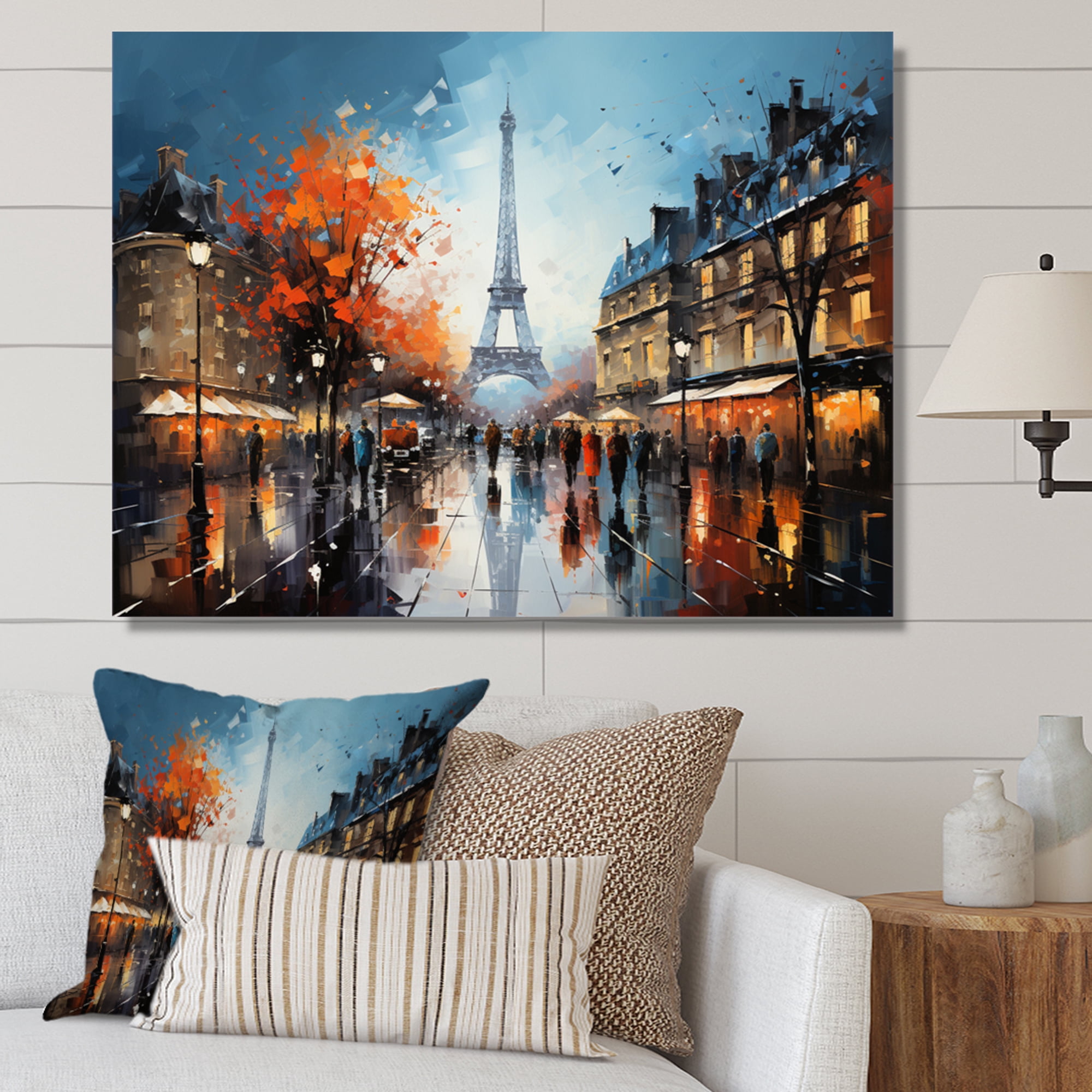 Designart "Popart Eiffel City Paris painting" Cityscapes Canvas Wall ...