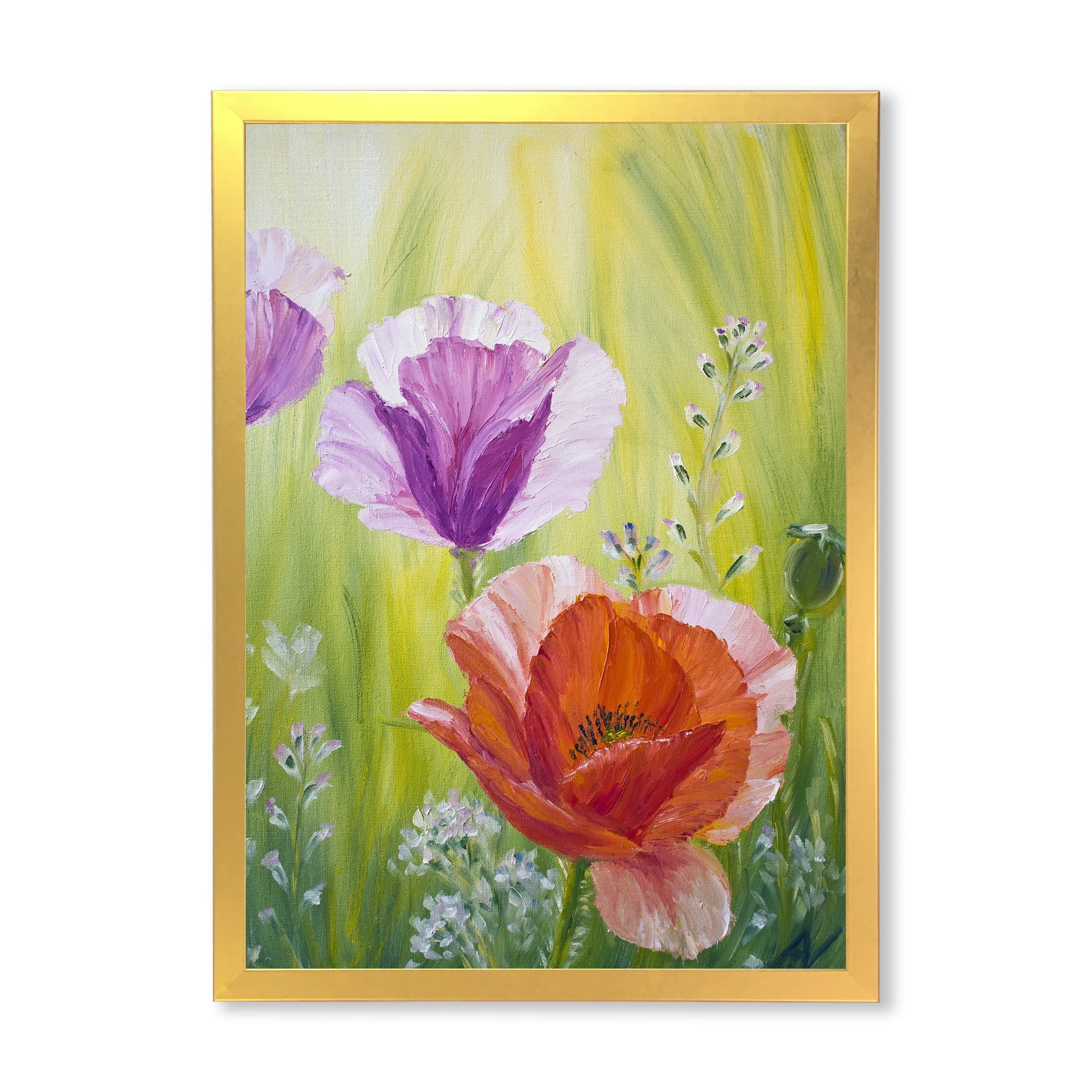 Designart 'Poppies In The Morning In Wild Green' Traditional Framed Art Print