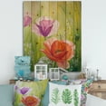 thumbnail image 1 of Designart 'Poppies In The Morning In Wild Green' Traditional Print on Natural Pine Wood, 1 of 5