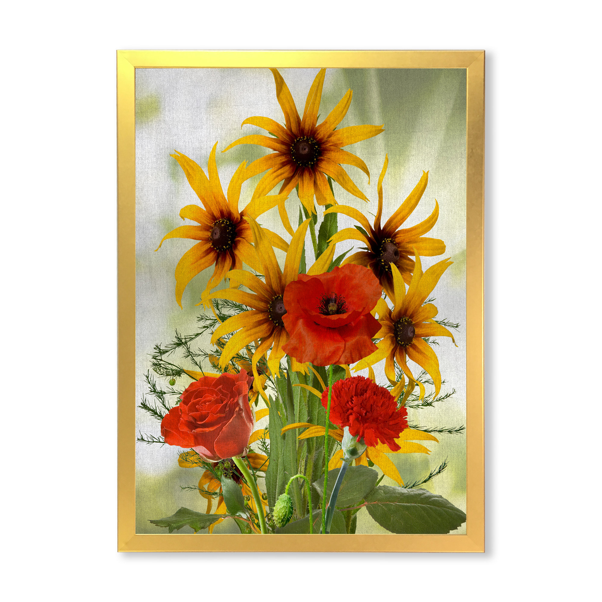 Designart 'Poppies and Sunflowers In The Wild' Traditional Framed Art Print