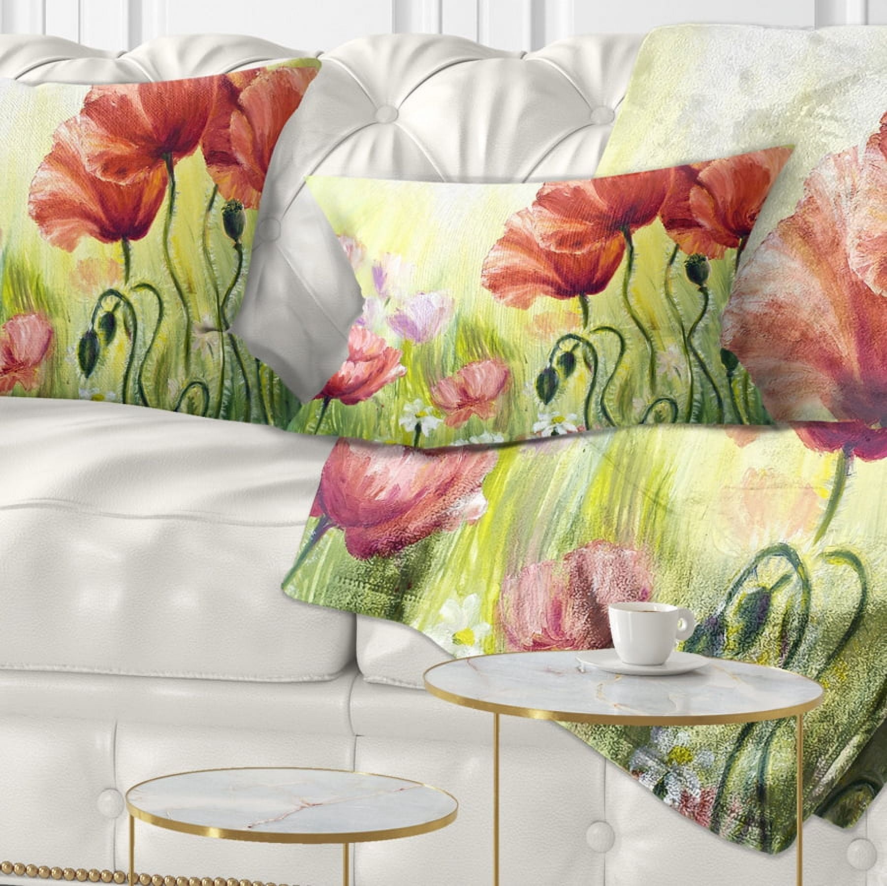 Designart Poppies in Morning - Floral Throw Pillow - 12x20