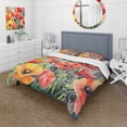 thumbnail image 1 of Designart "Poppies in Vibrant Hues I" Floral Bedding Covert Set - Traditional Coral Bed Set With 1 Shams, 1 of 6