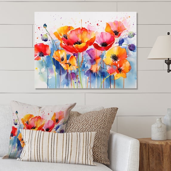 Designart "Poppies in Vibrant Hues II" Floral Metal Wall Art