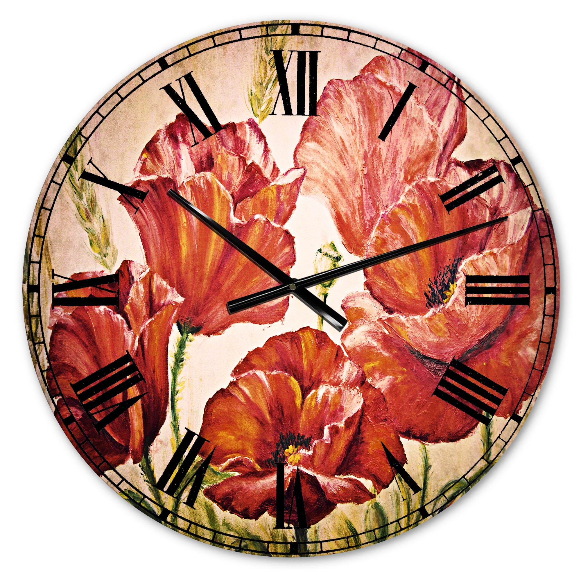 Designart 'Poppies in Wheat' Traditional wall clock