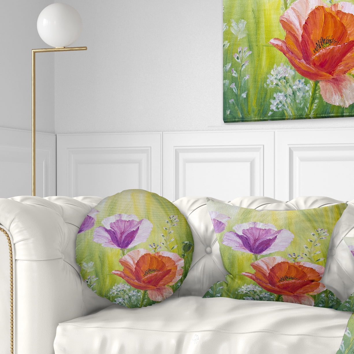 Designart Poppies in the Morning - Floral Throw Pillow - 12x20