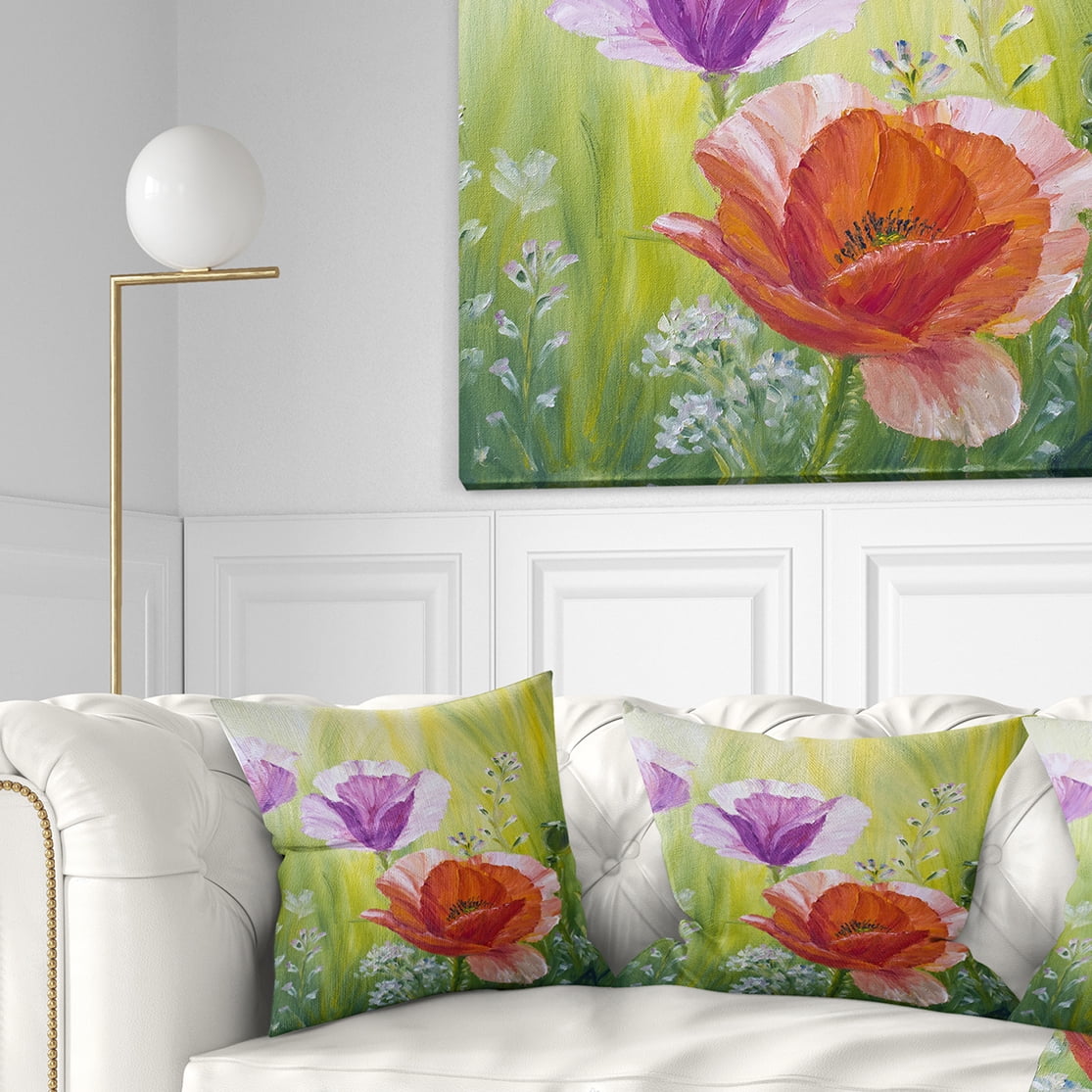 Designart Poppies in the Morning - Floral Throw Pillow - 18x18