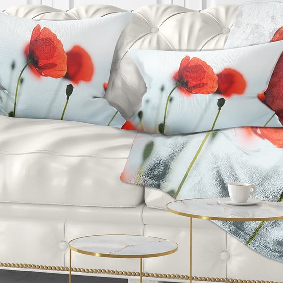 Designart Poppies on Background of Sea - Floral Throw Pillow - 12x20