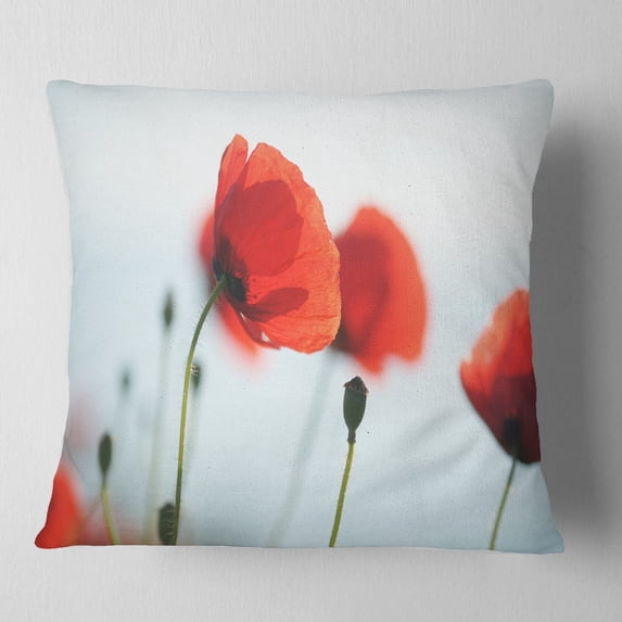 Designart Poppies on Background of Sea - Floral Throw Pillow - 16x16