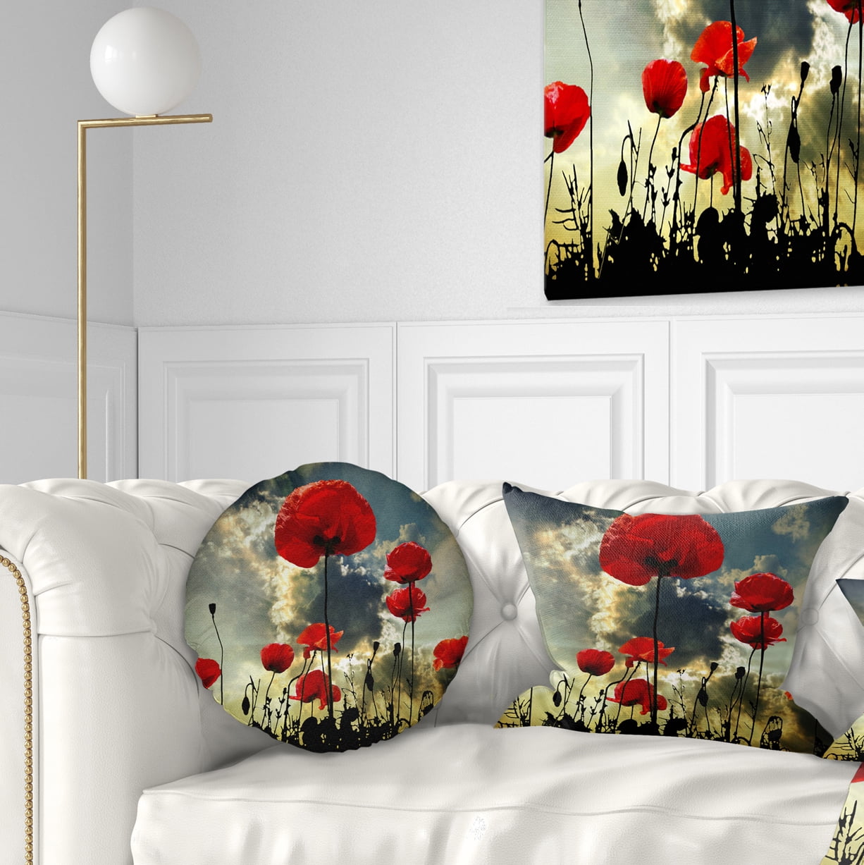Designart Poppies on Thunderstorm Background - Floral Throw Pillow - 12x20