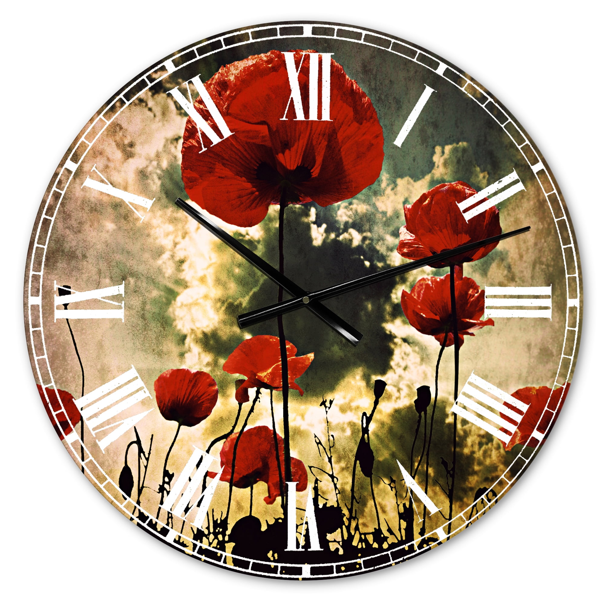 Designart 'Poppies on Thunderstorm Background' Traditional wall clock