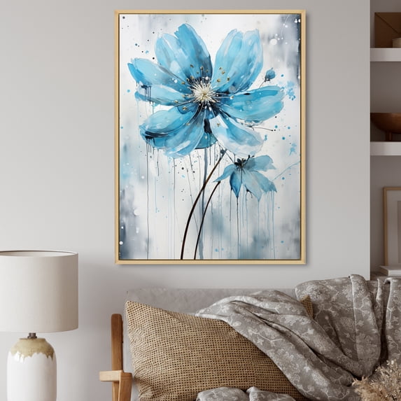 Designart "Poppy Flower Blue Minimalism painting II" Floral & Botanical Floater Framed Wall Art Print