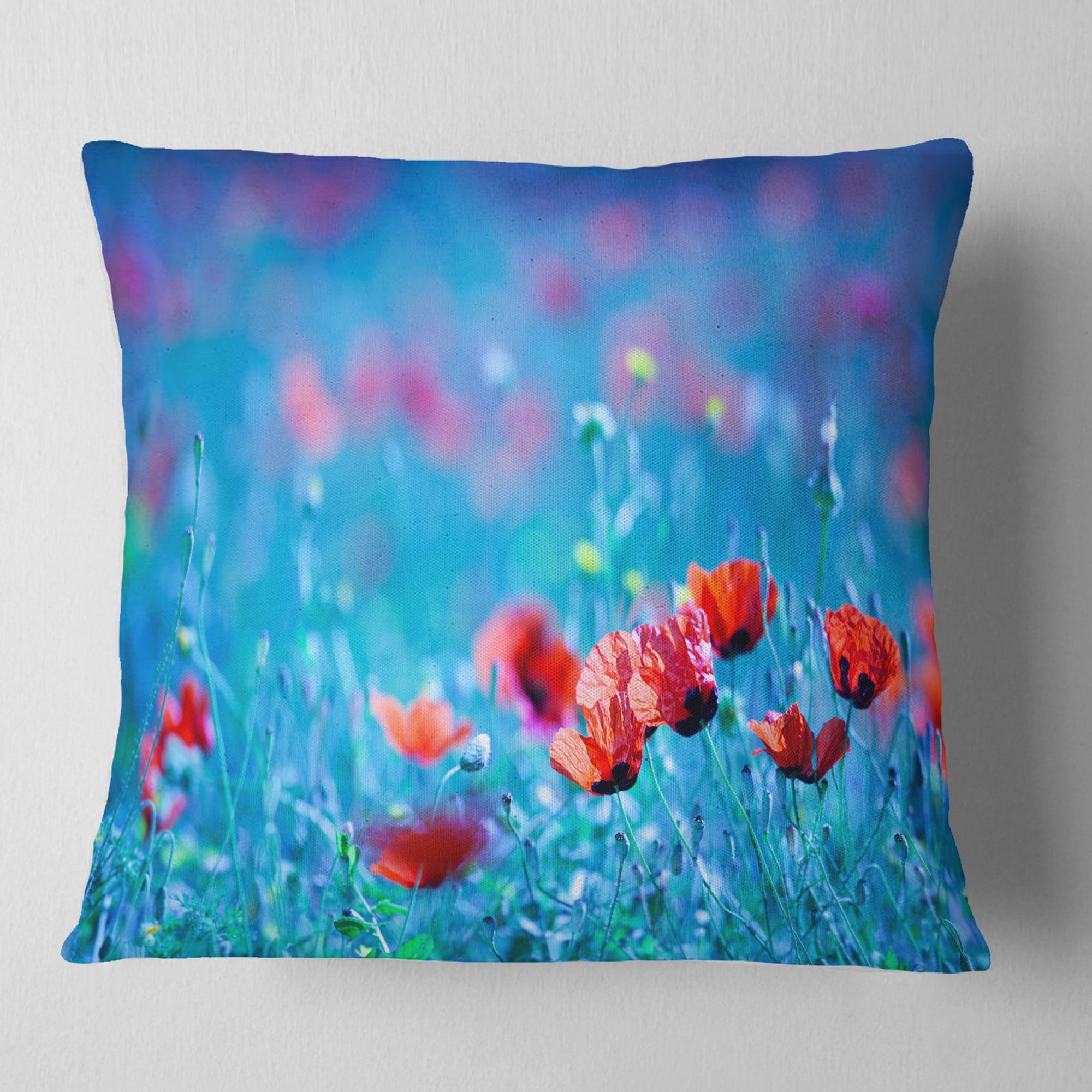 Designart Poppy Flowers Field At Night - Floral Throw Pillow - 18x18