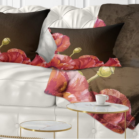 Designart Poppy Flowers Vector Art - Floral Throw Pillow - 12x20