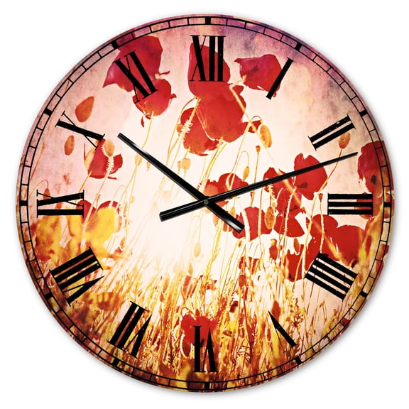 Designart 'Poppy Flowers on Blue Background' Traditional wall clock